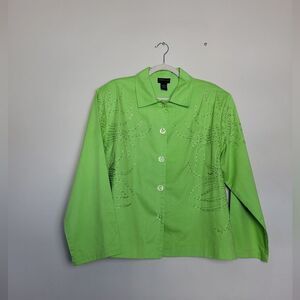 Vintage Morgan Cole Lime Green Shirt Jacket Sequin Beading Brat Green Women's XL
